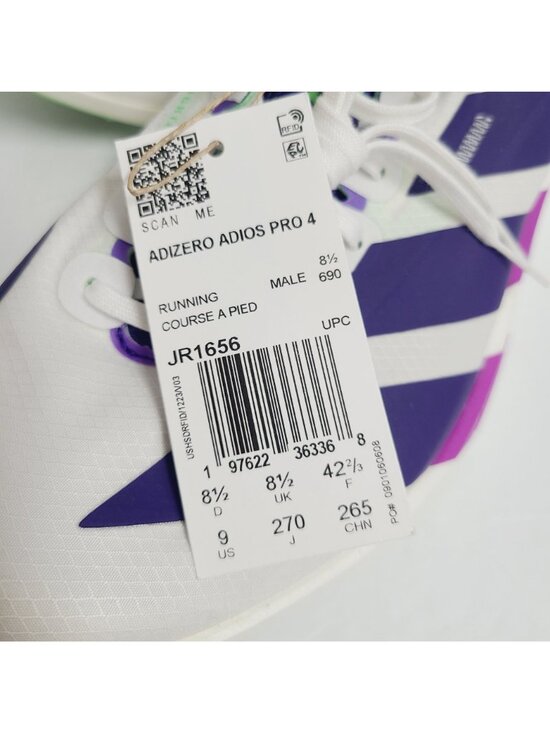 NEW Adidas Adizero Pro 4 Running Shoes JR1656 Size 9 Core White Purple Lime main image 4